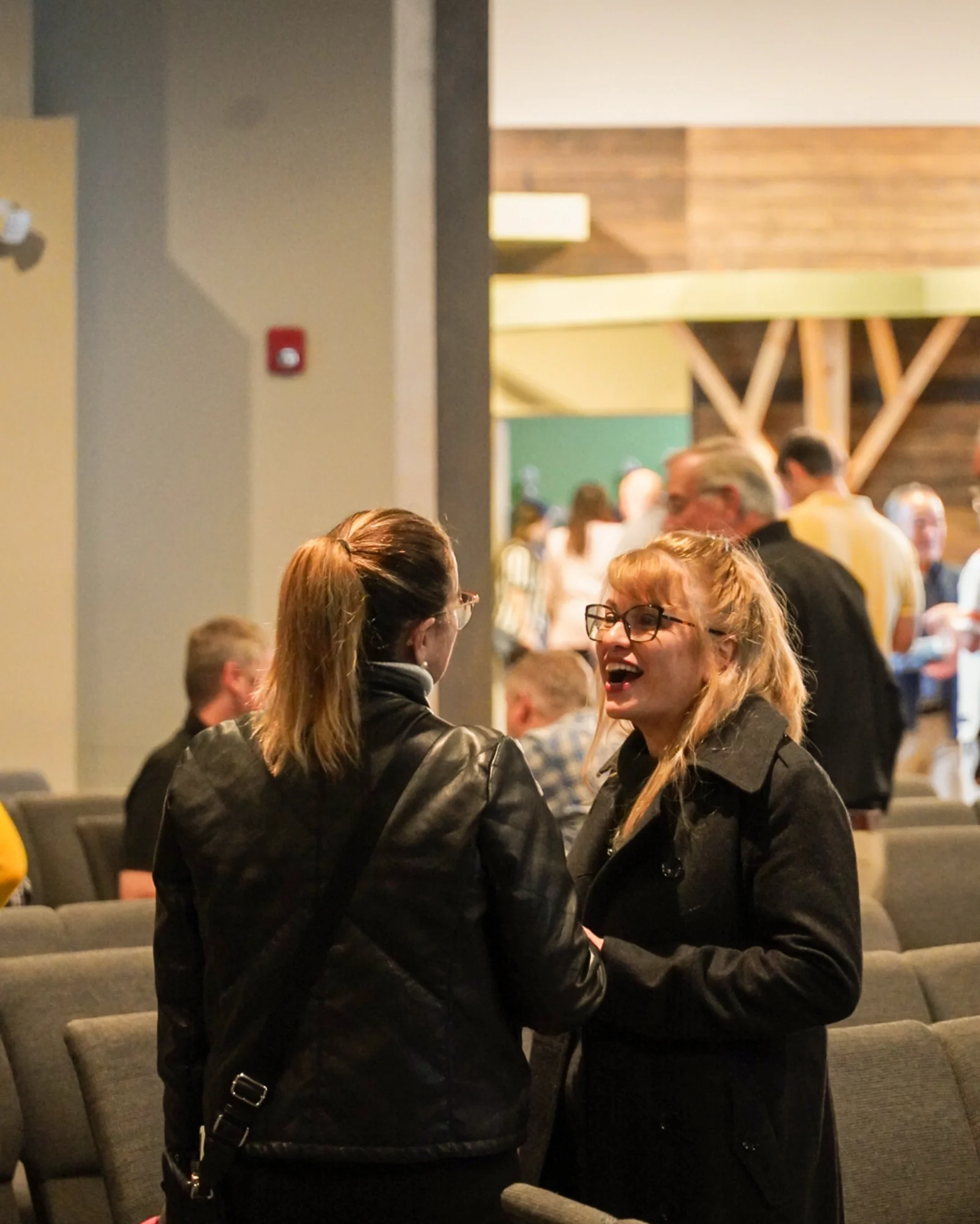 Friends connecting at church